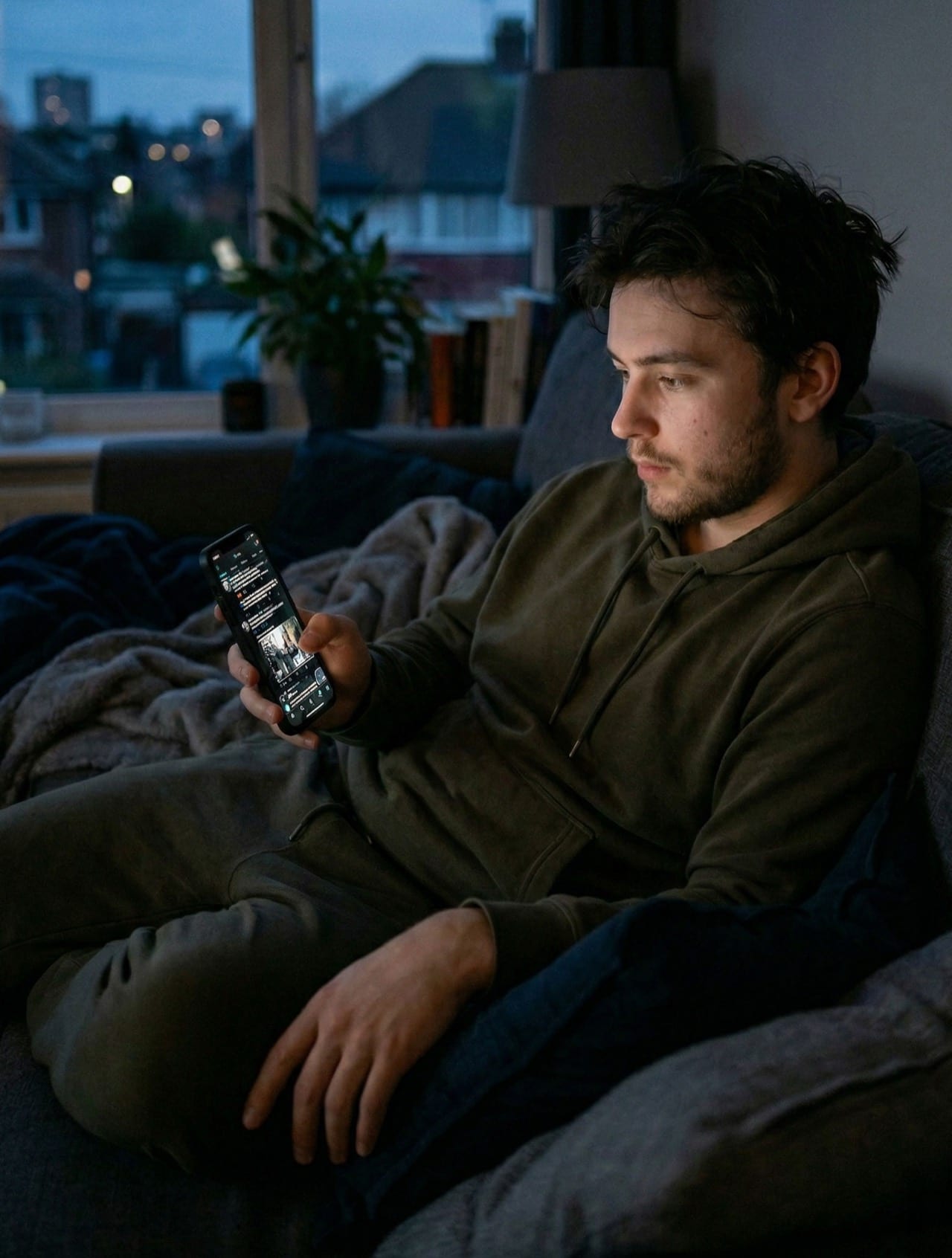 Iemand scrollt op de bank